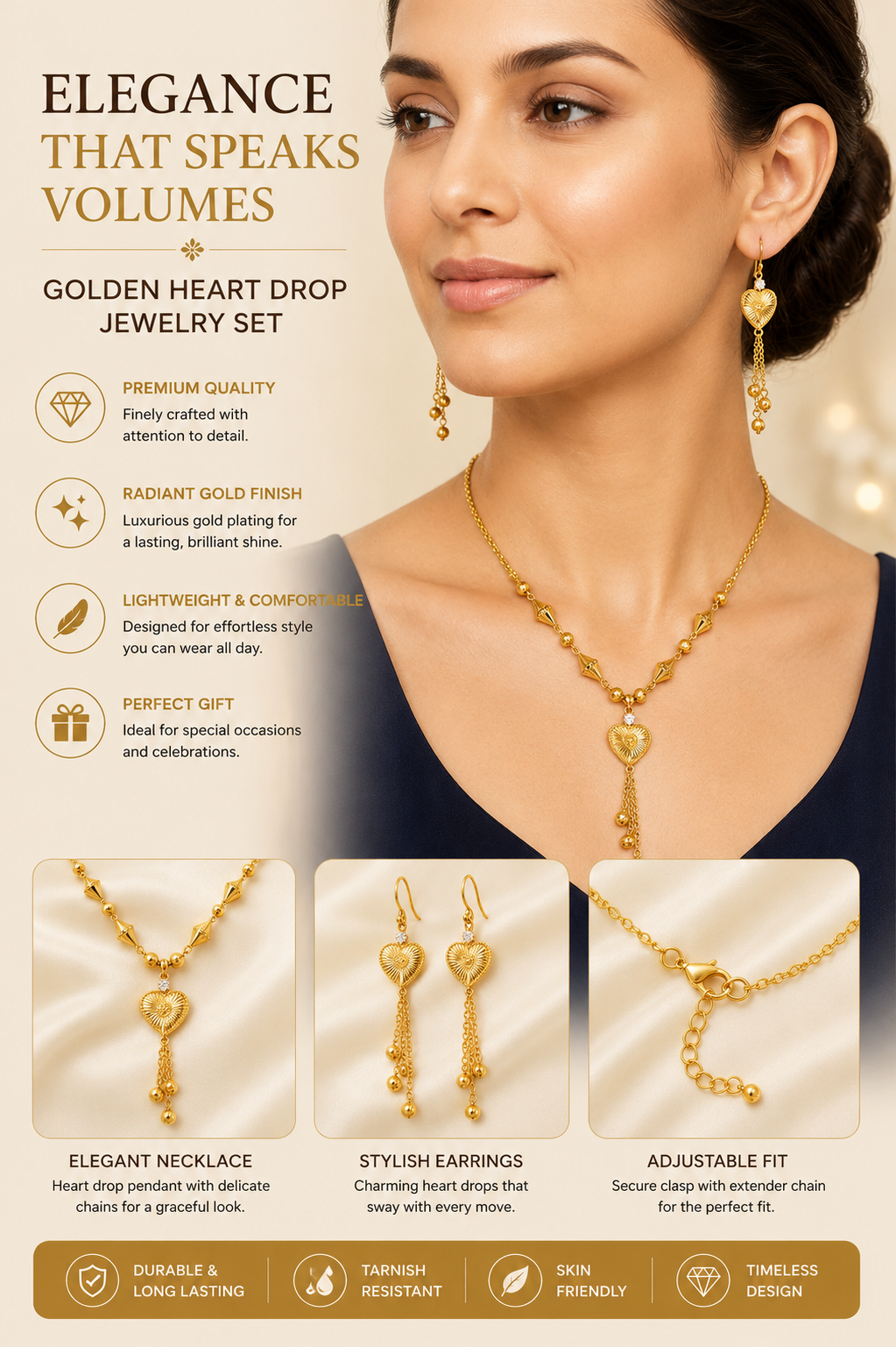 Elegant Heart Tassel Necklace Set