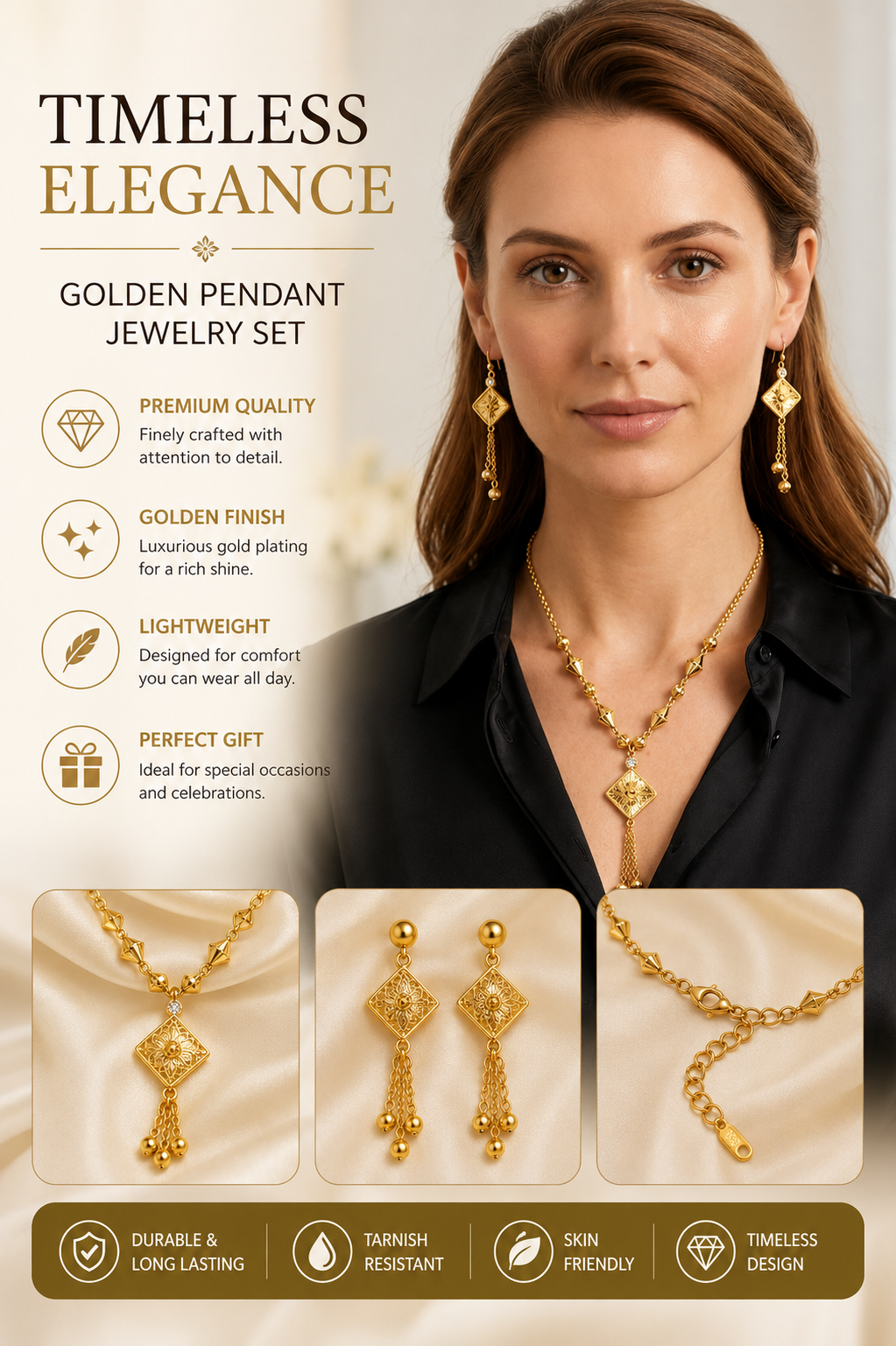 Gold Tone Necklace & Earrings Set