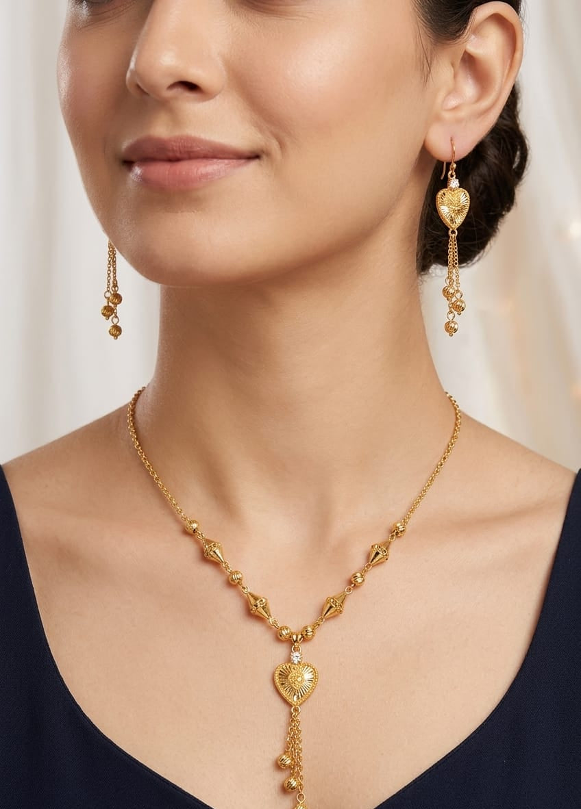 Elegant Heart Tassel Necklace Set