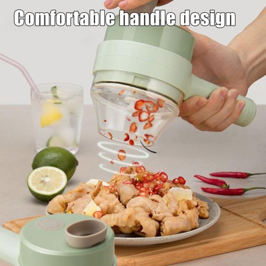 Introducing the 4 in 1 Handheld Electric Vegetable Cutter Set - chop, slice, and mince with ease!